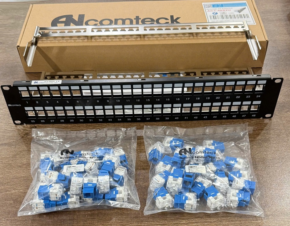 Patch panel 48 cổng Cat6 UTP 2U mã ACT-48S2U, ACT-JK28-C6-US chính hãng ANCOMTECK